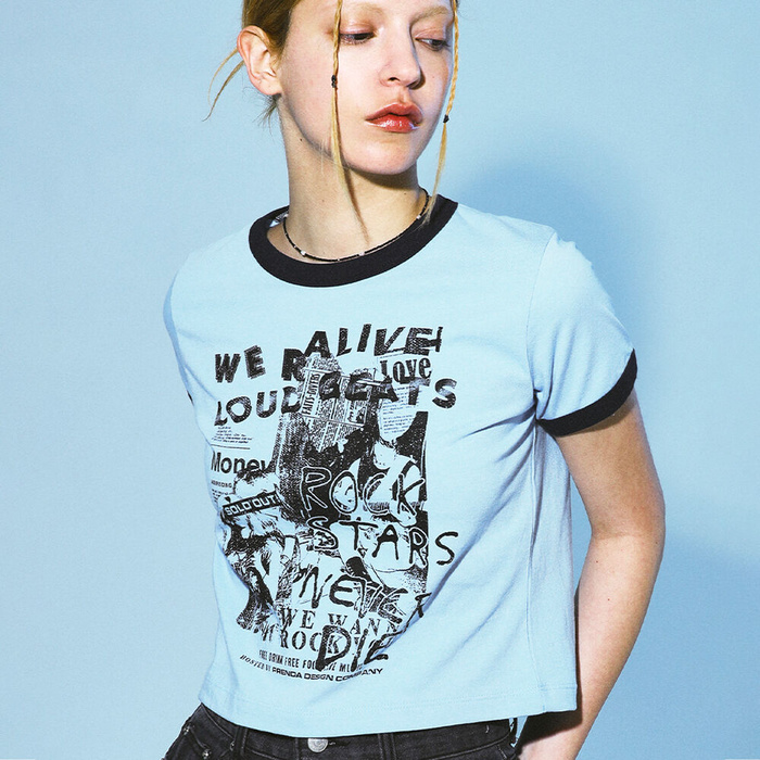 韓國PRENDA - ROCK STARS NEVER DIE TEE BABY BLUE